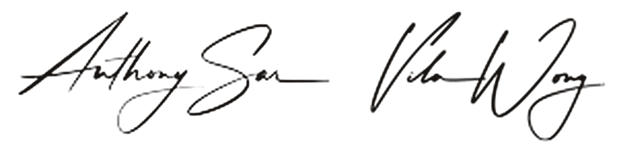 Handwritten signatures of Anthony Sar and Vila Wong